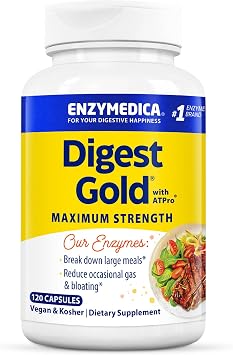 Enzymedica Digest Gold + ATPro ، تركيبة إنزيم القوة القصوى ، 14 إنزيمًا رئيسيًا بما في ذلك الأميليز ، البروتياز ، الليباز واللاكتاز ، 120 كبسولة
