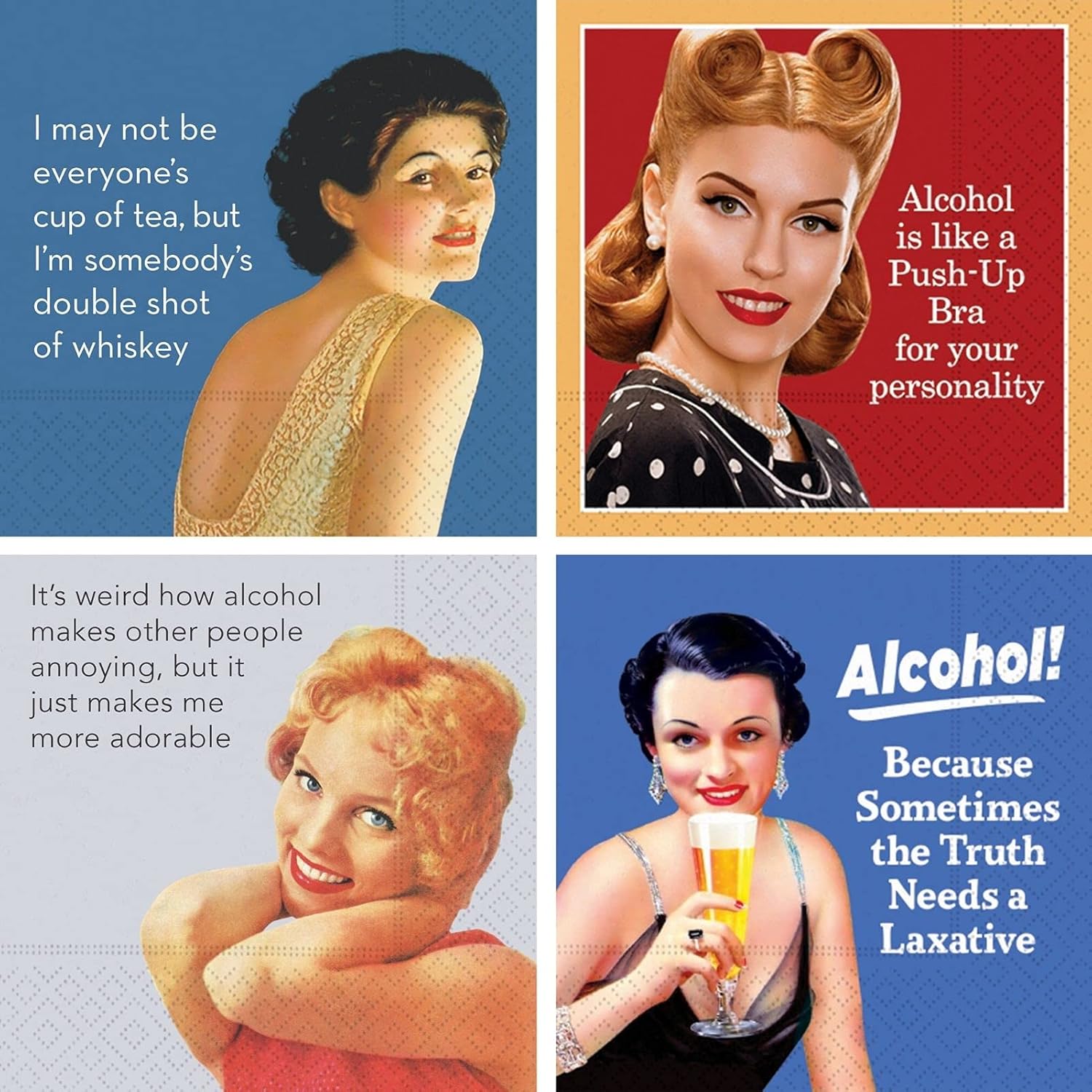 Funny Cocktail Napkins Box Set Retro Vintage Cocktail Napkin Funny