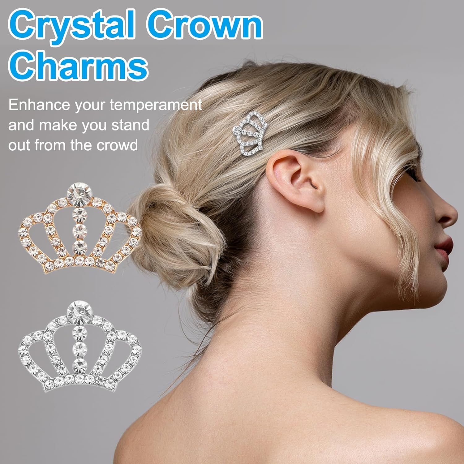 PATIKIL 10Pcs Crown Charms, 1.3" x 0.98" Mini Metal Rhinestone Crystal Crown Embellishments Bulk DIY Handmade Phone Case Clothes Decor Party, Gold Tone