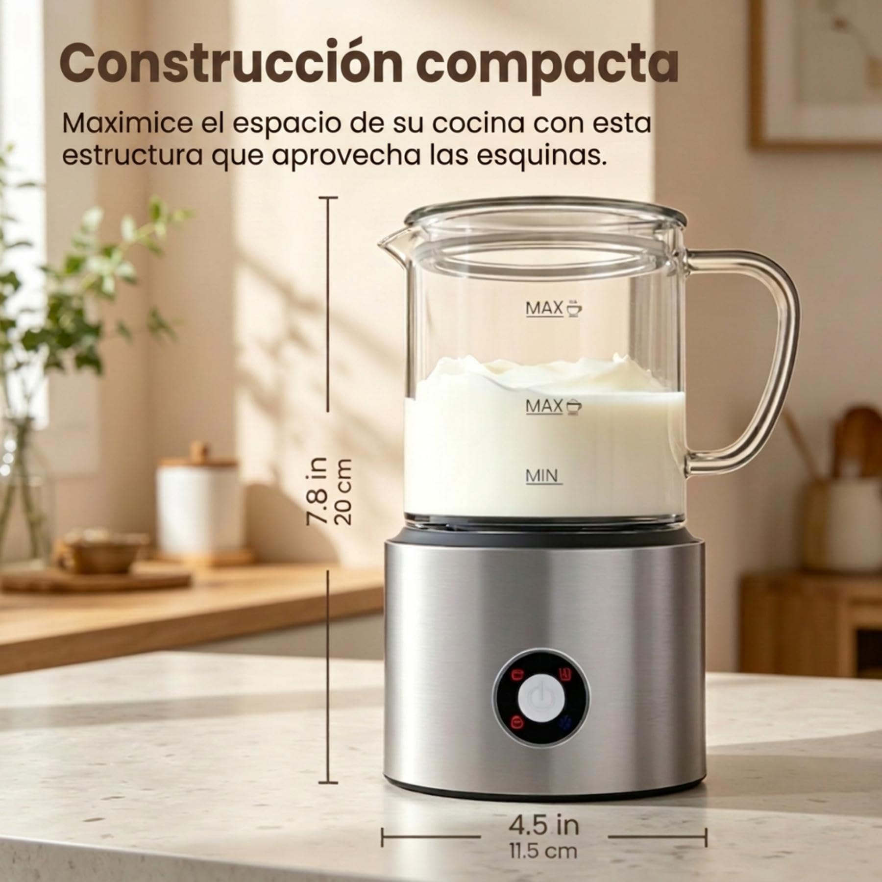 Espumador de Leche 4 en 1, Calienta leche Espumador Electrico 500ml Silenciosa, Calentador de Leche Inducción Automáticas con Desmontable Vaso de Vidrio, para Capuchino, Chocolate