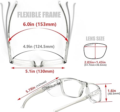 Miniatura 4 de HTS TR90NZZ - Gafas de seguridad de tamaño pequeño con protectores laterales ANSI Z87, marco óptico de prescripción, resistente a arañazos y niebla