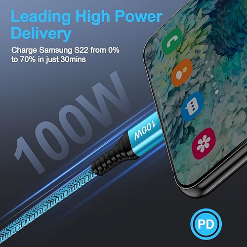 Miniatura 3 de Cable USB C a USB C Android Auto USB C de transferencia de datos 100 W cable de carga súper rápida tipo C a C para Samsung Galaxy S23 A14