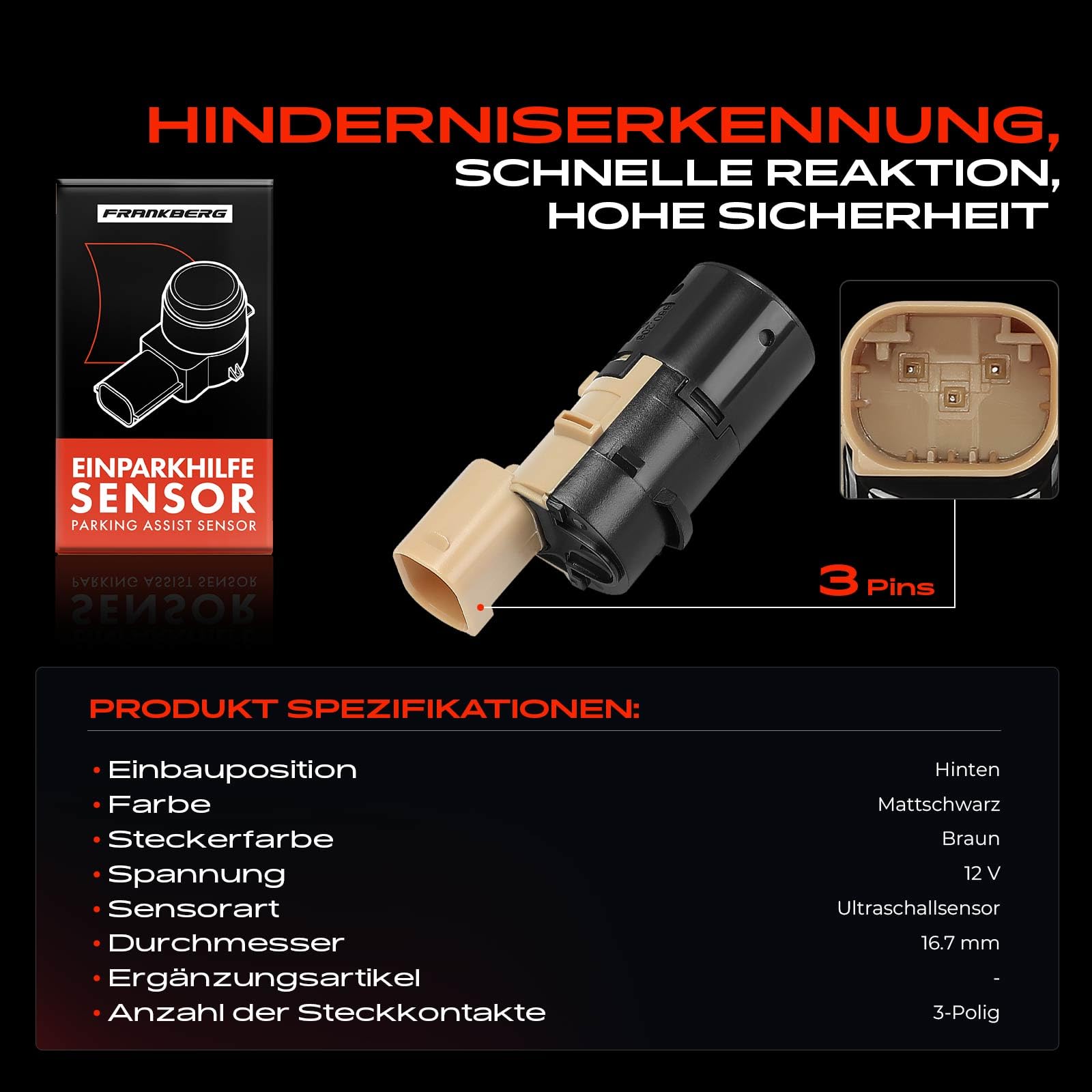 Frankberg Parksensor Hinten Kompatibel mit 1007 KM 1.4L 2005-2014 307 3A/C 1.4L 2000-2012 307 Break 3E 1.4L 2002-2009 307 CC 3B 1.6L 2003-2009 Replace# 9653139777