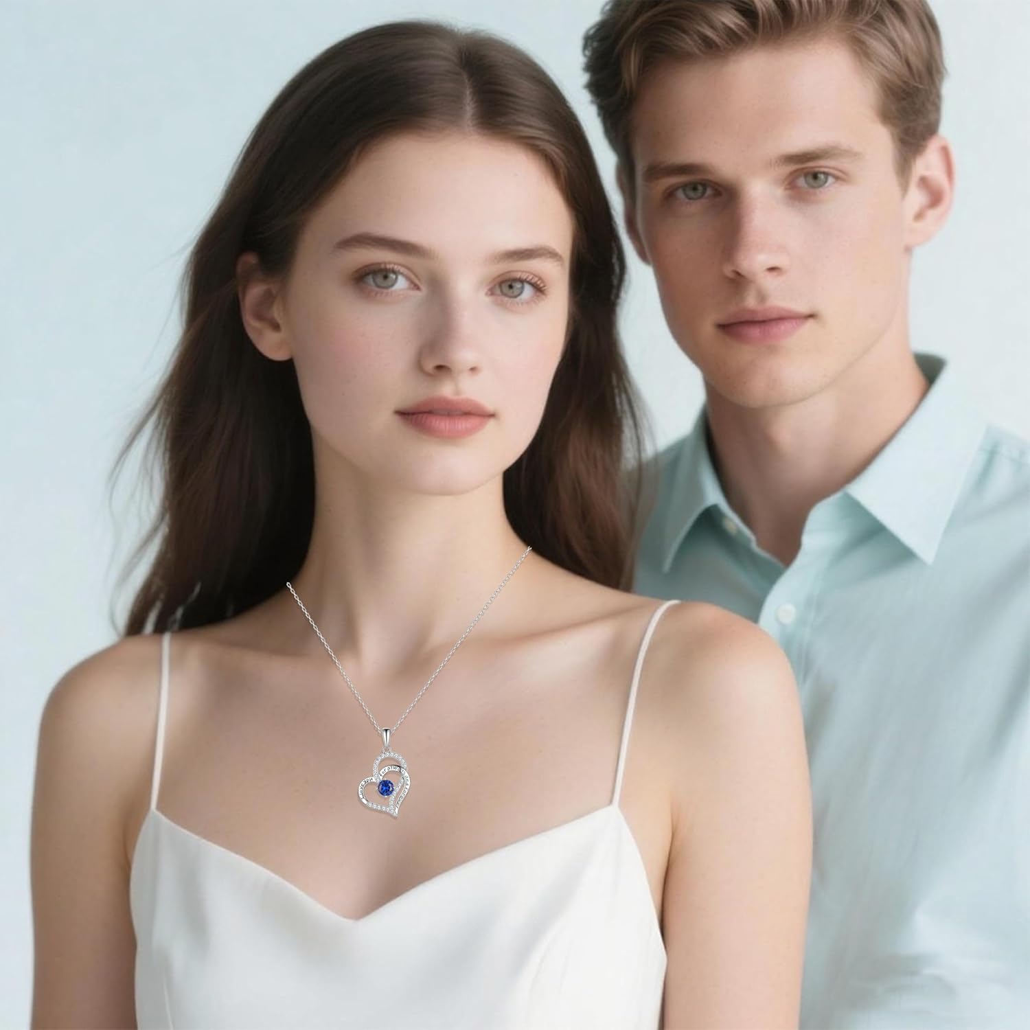 Birthday Gifts Double Heart Birthstone Necklace for Women, S925 Sterling Silver Pendant Necklace Jewelry for Her Mother Mom Wife Girlfriend - Image 4