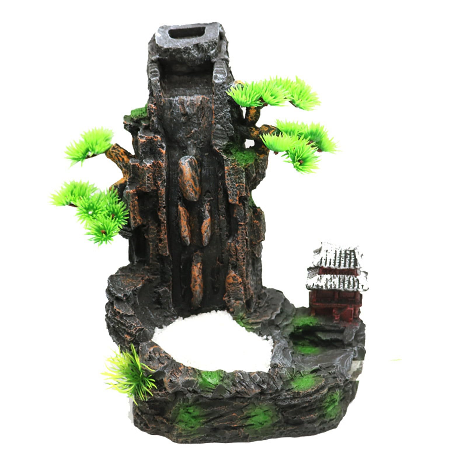 Künstlerische Aquarium Wasserfall Ornament aus Kunstharz mit beweglichem Wasserfall Effekt, Berglandschaft für Wasserlebensräume, dynamische Aquarium Dekoration
