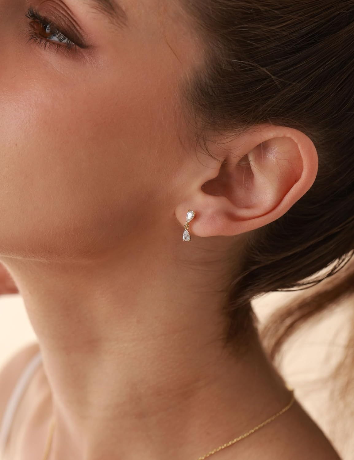 ASHINE 14K Gold Plated Dangle Flat Back Earrings | Sterling Silver Posts Dainty Double Stone Multi-Shape Earring | Tragus Cartilage Piercing Jewelry for Women