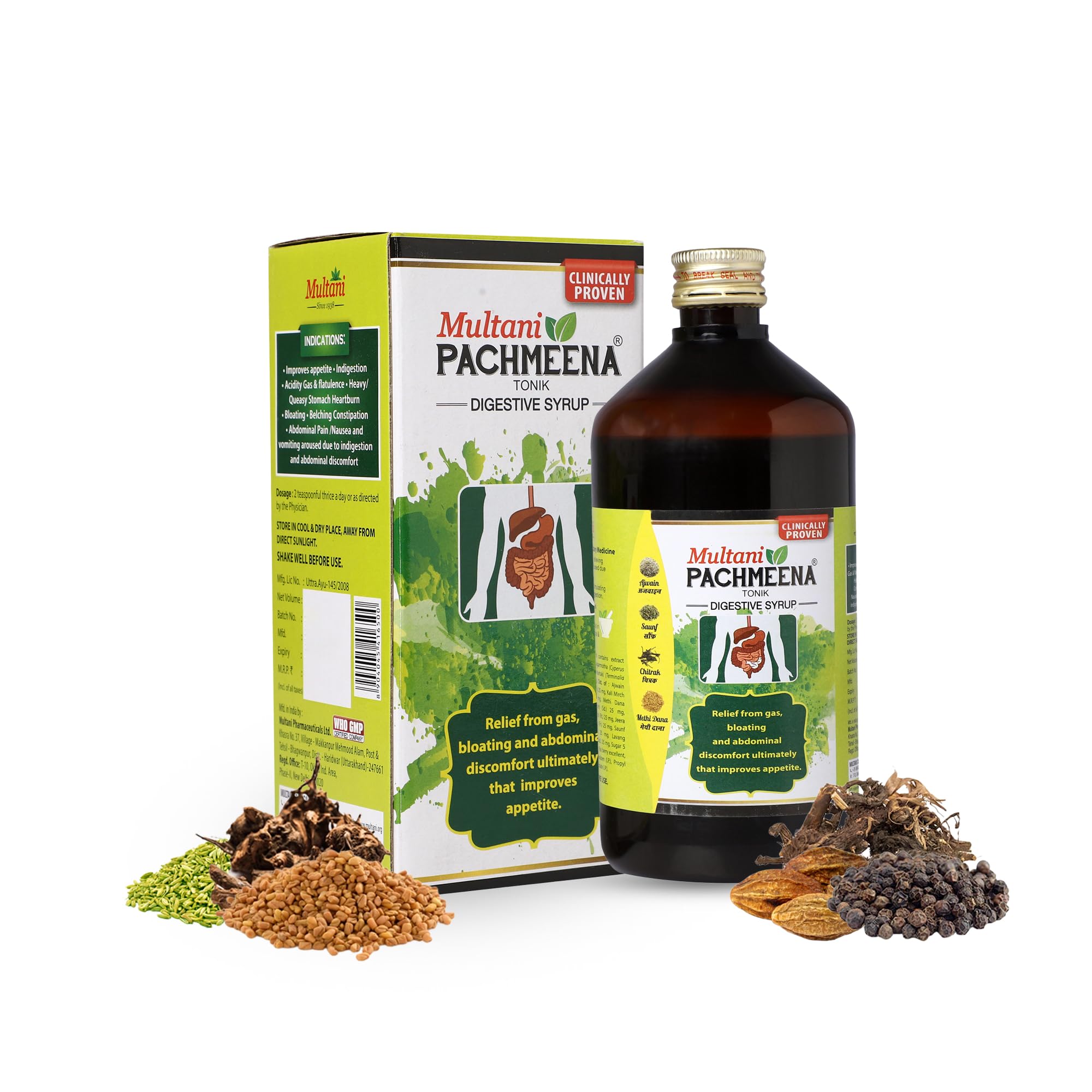 Multani Pachmeena Tonik Digestive Syrup |Ayurvedic Products For Better Digestion | Relief From Gas, Bloating, Abdominal Discomfort | Usefull In Improving Appetite | 450 Ml