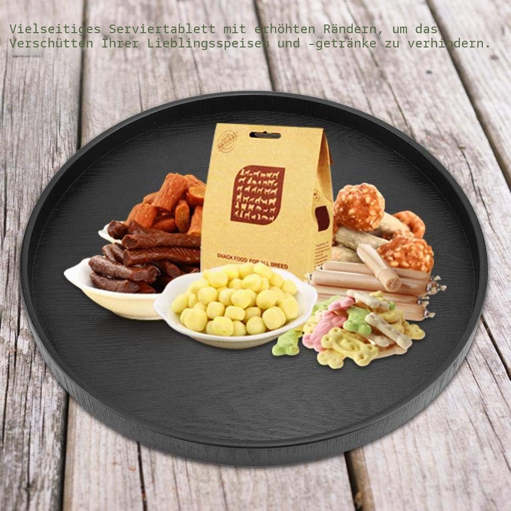 Runde Form Massivholz Tee Kaffee Snack Lebensmittel Mahlzeiten Tablett Teller Restaurant Tabletts 37,5 cm / 14,76 Zoll(Schwarz)