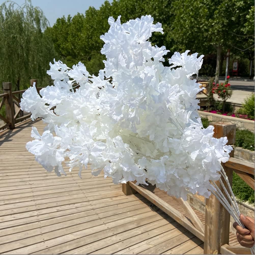 Goodangie00 5Pcs 33.5" White Artificial Cherry Blossom Flower Bushy Silk Branches for Spring Home Room Wedding Party Kawaii Decor, Japan's National Flower