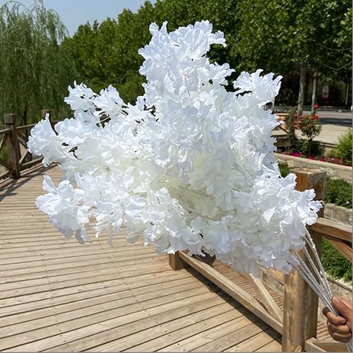Goodangie00 5 ramas de seda artificiales blancas de 33.5 pulgadas para decoración de primavera, hogar, boda, fiesta, kawaii, flor nacional de Japón,