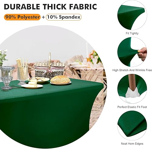 Miniatura 3 de Paquete de 2 manteles rectangulares de elastano de 6 pies, color verde cazador, de tela elástica, sin arrugas, para fiestas, ferias comerciales,