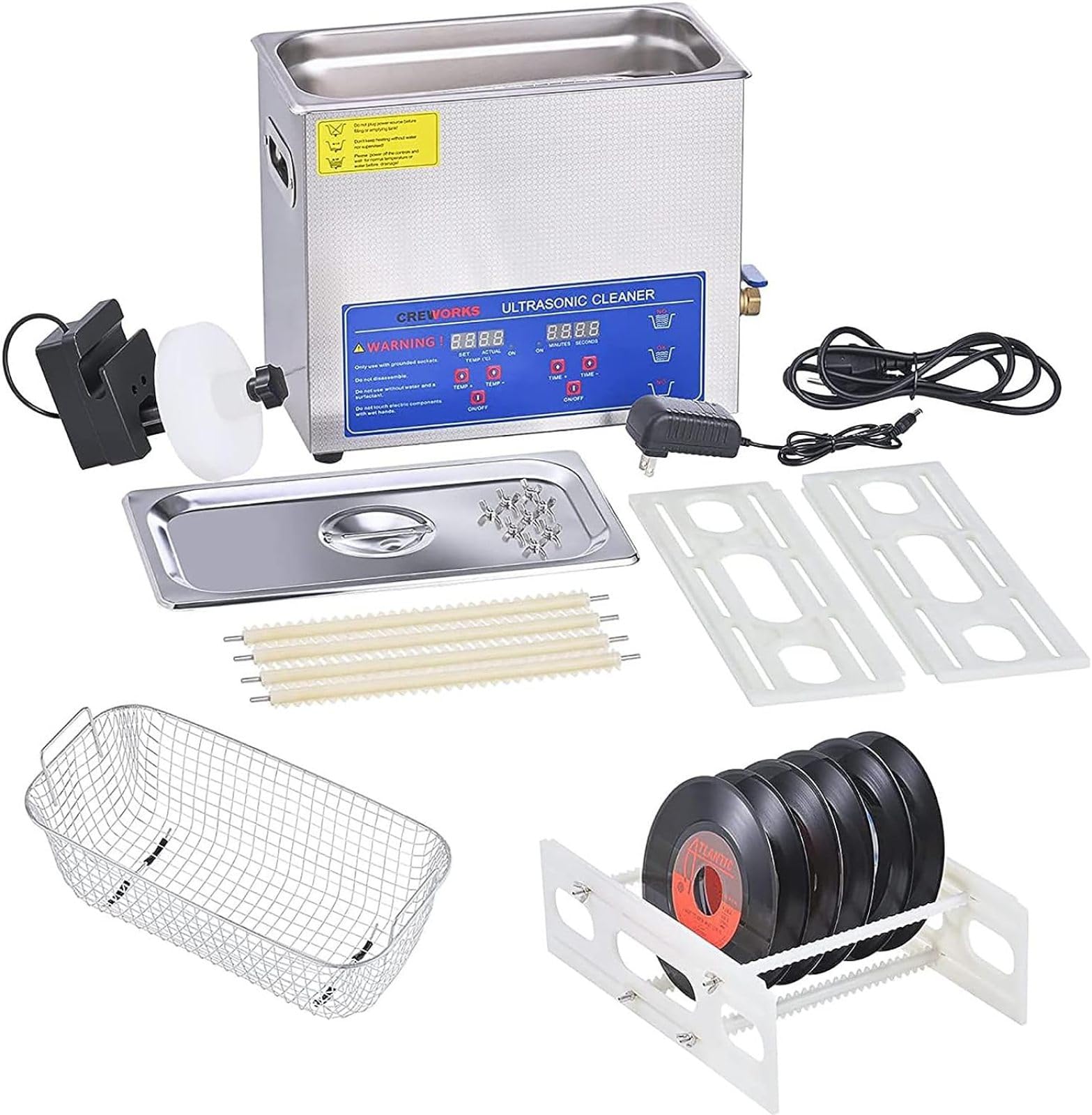 Pulitore Ad Ultrasuoni per Dischi In Vinile, Macchina Portatile per Cavitazione Sonica da 6 Litri, Temperatura Regolabile/acciaio Inossidabile 304, con Timer Digitale E Riscaldatore per Occhiali