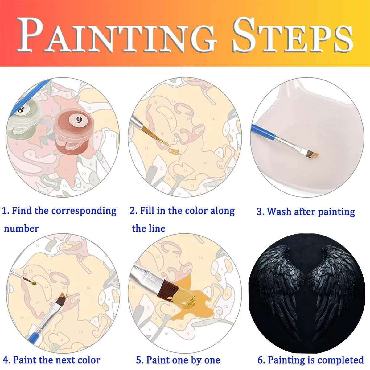 Dipingere con i Numeri Feather, Paint by Numbers Adulti Wings, Fai da te Creativi Adulti Quadri da Dipingere Numerati Kit per Decorazione Della Parete di Casa, Regalo 100x135 cm Senza Cornice 6K-0