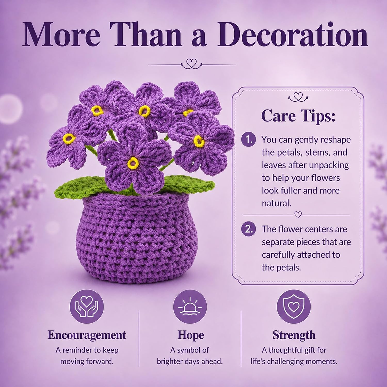 Handmade Crochet Flowers Purple Forget Me Not Flower Pot image 4