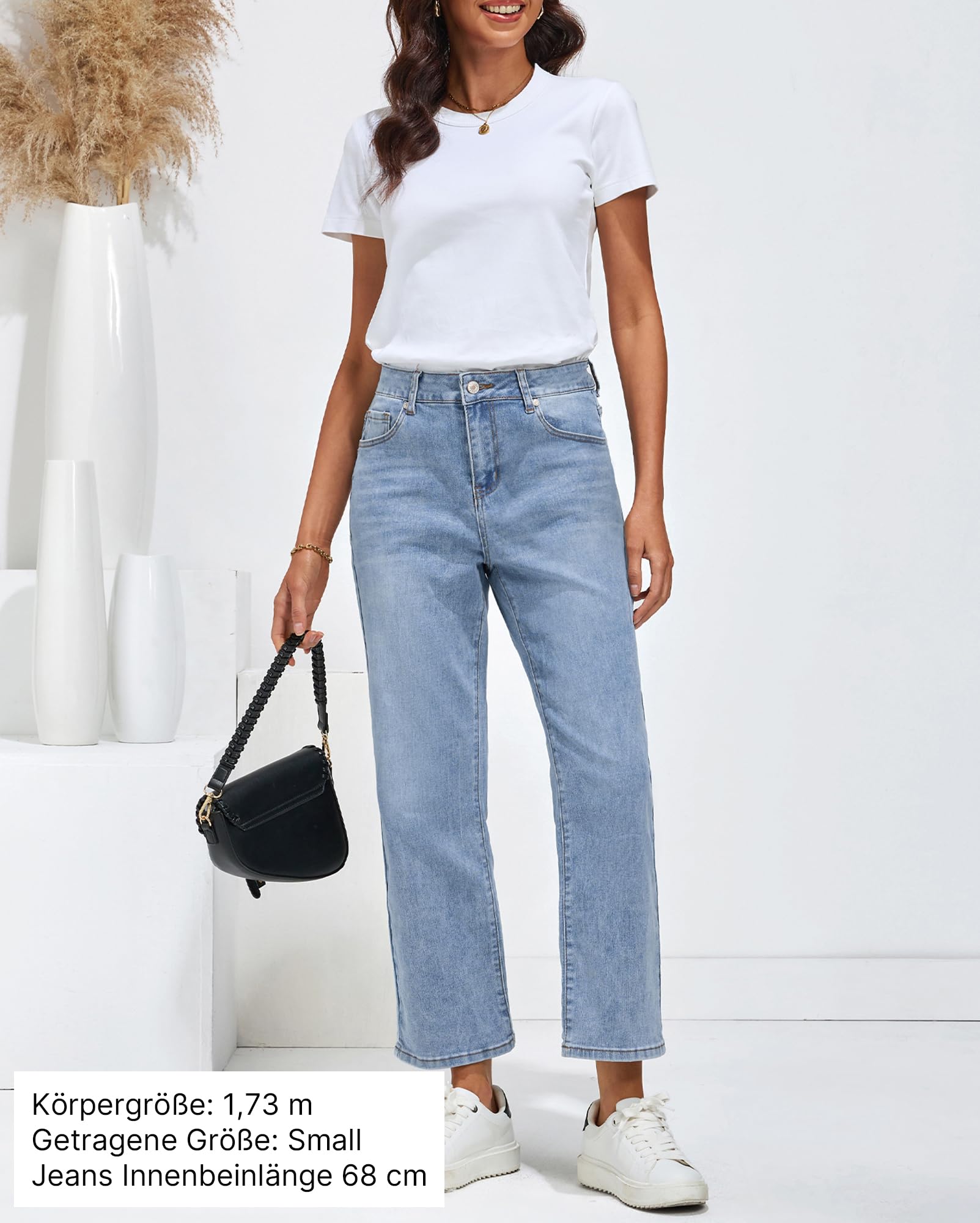 Vetinee Jean pour femme, taille haute, jambes larges, extensible, baggy, coupe droite