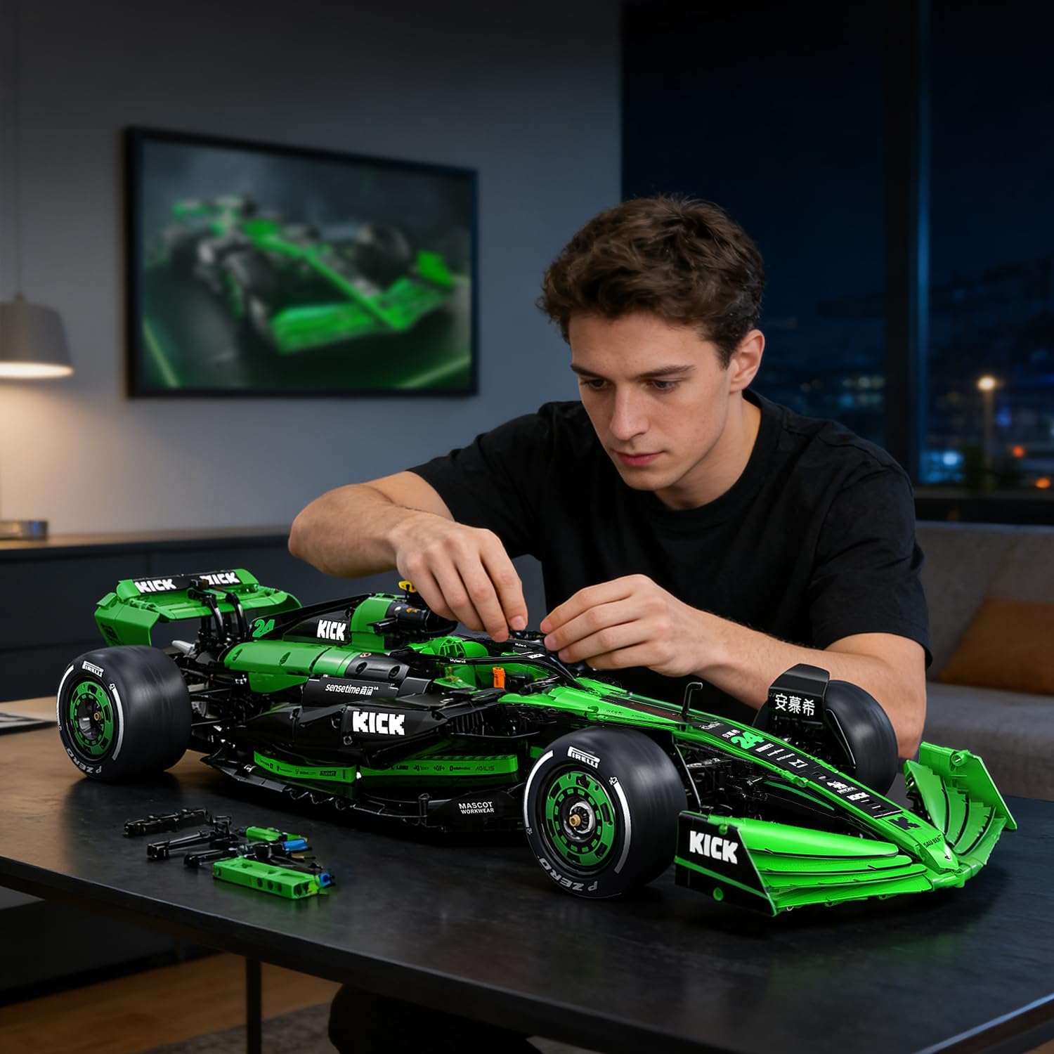 CaDA C64010W C44 Kick Sauber & Pirelli Official Licensed 1:8 Scale F1 Racing Car Building Blocks Set 2553 Piece Model Car Kit with DRS System, STEM Educational Toy for Adults & Teens [Authorized]