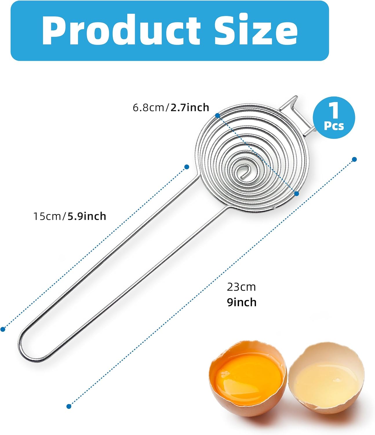 Stainless Steel Egg Separator Tool, Egg Yolk White Separator & Sifting Filter for Baking, Fast Separation Kitchen Gadget, Egg Divider for Raw Eggs, Cake Baker Tool