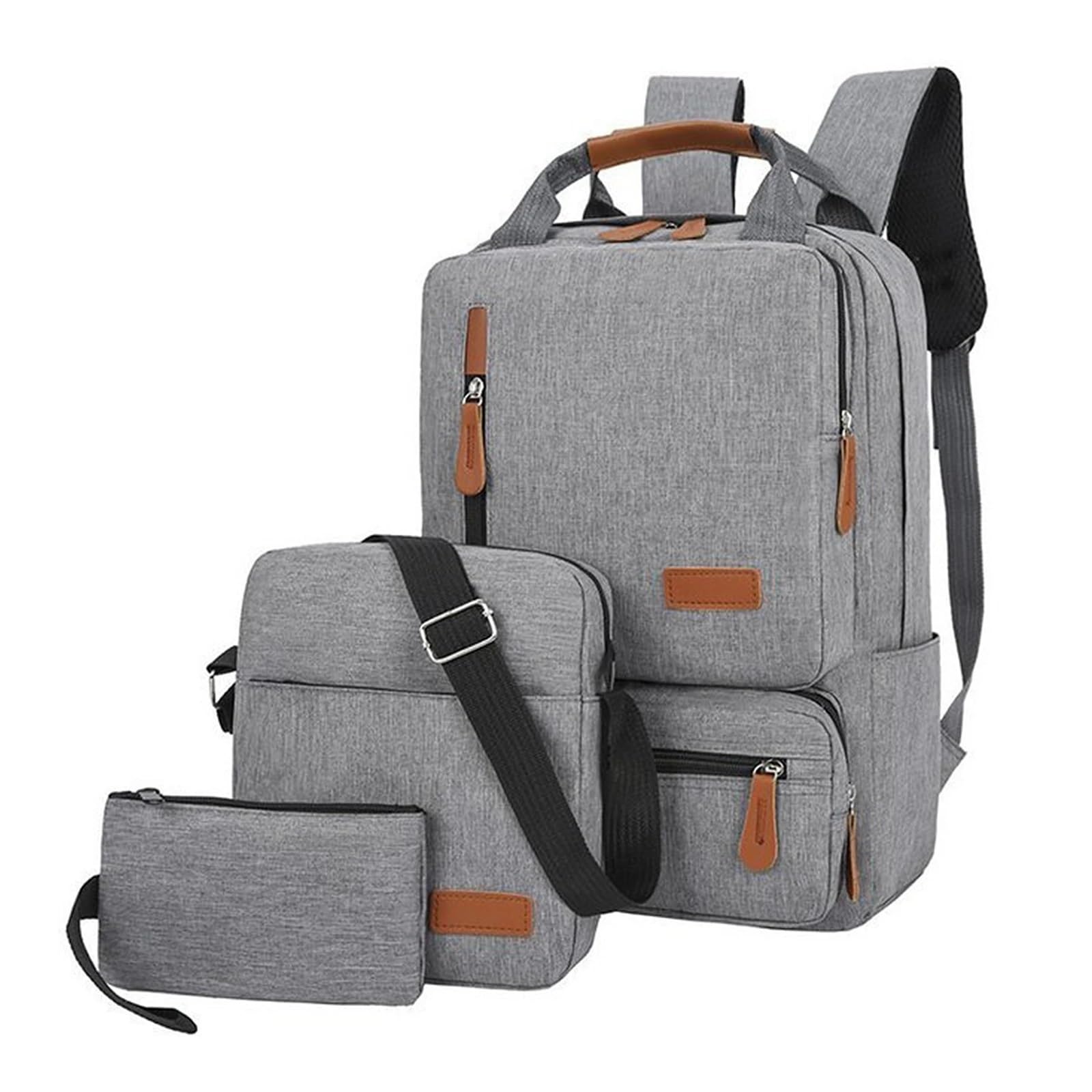 Mochila para portátil juego de 3 piezas con bolso de hombro y estuche negro
