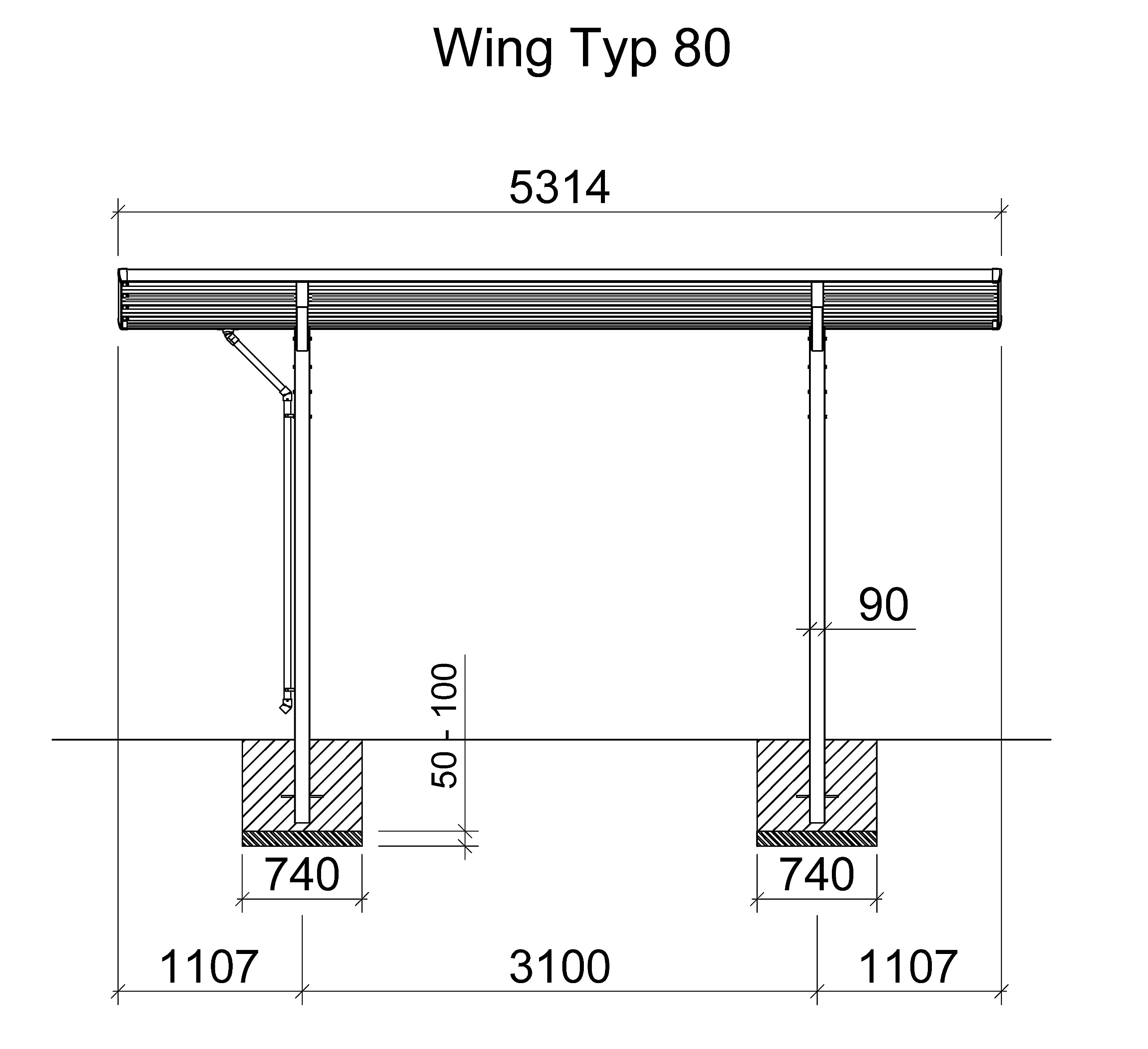 XIMAX Wing Carport Anthrazit, 531 x 275 x 283 cm, Komplettbausatz