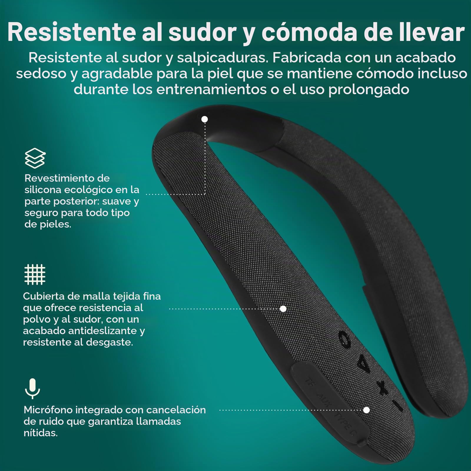 AURTEC Altavoz inalámbrico para el cuello, altavoz Bluetooth 5.4 con banda para el cuello, sonido envolvente 3D de 12 horas de reproducción, micrófono integrado con ranura para tarjeta TF y entrada