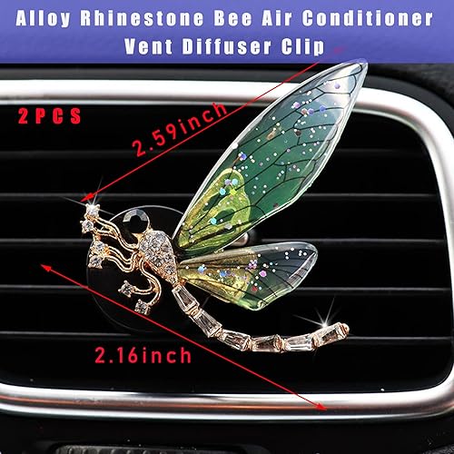 Miniatura 2 de 2 clips de ventilación de libélula brillantes, bonitos clips de ventilación de ambientadores de automóvil de cristal, clip de ventilación para