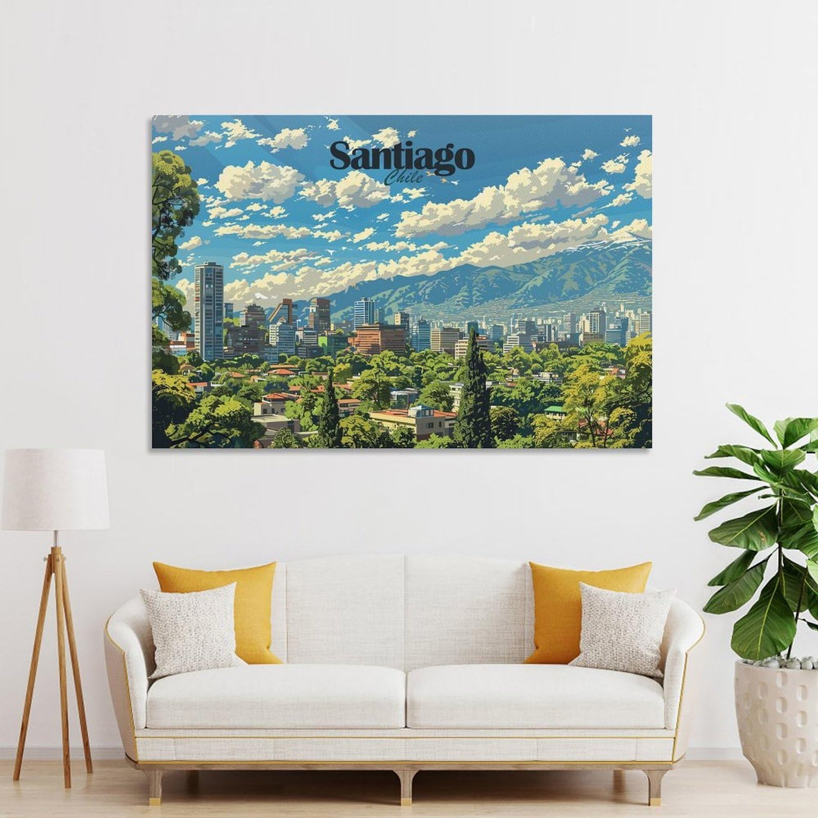 Junmoney Santiago, Chile Skyline Decorative Wall Artwork 24x36inch(60x90cm), for Entrance Spaces, Stair Walls Or Halls, A Stylish Accent for Home Entrances