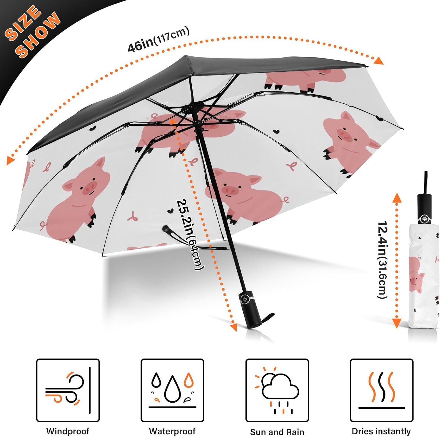 Inverted Umbrella, Windproof UV Protection Sun RainAutomatic Umbrella Compact Umbrella Reverse Umbrella for Women Men, Travel Folding Umbrella with Cover Bag