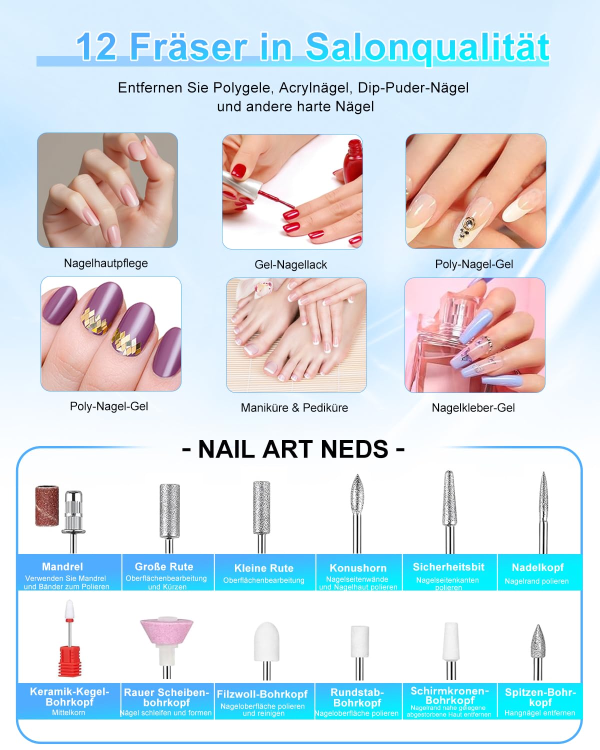CozyZen Elektrische Nagelfräse Professional, 45000 U/min mit LCD-Display | Hand- & Fußsteuerung, leise, für Acryl- und Gelnägel, Maniküre & Pediküre, ideal für Salon und Zuhause