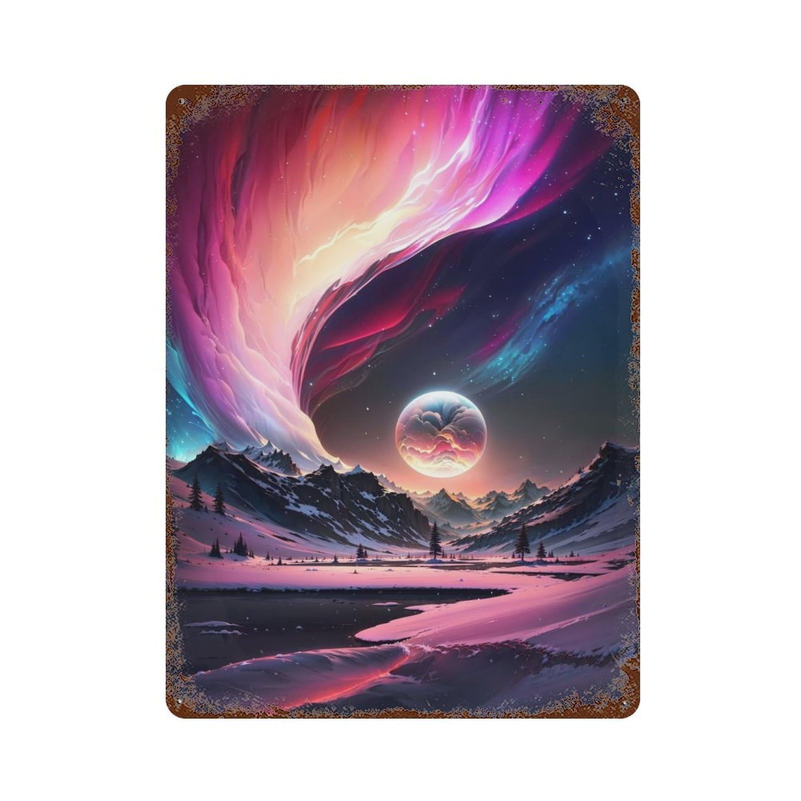 Rust Effect Aurora Galaxy Dreamscape Vintage Metal Tin Sign 15.7"x11.8", Decorative Metal Wall Art for Office, Studio And Wall Decor
