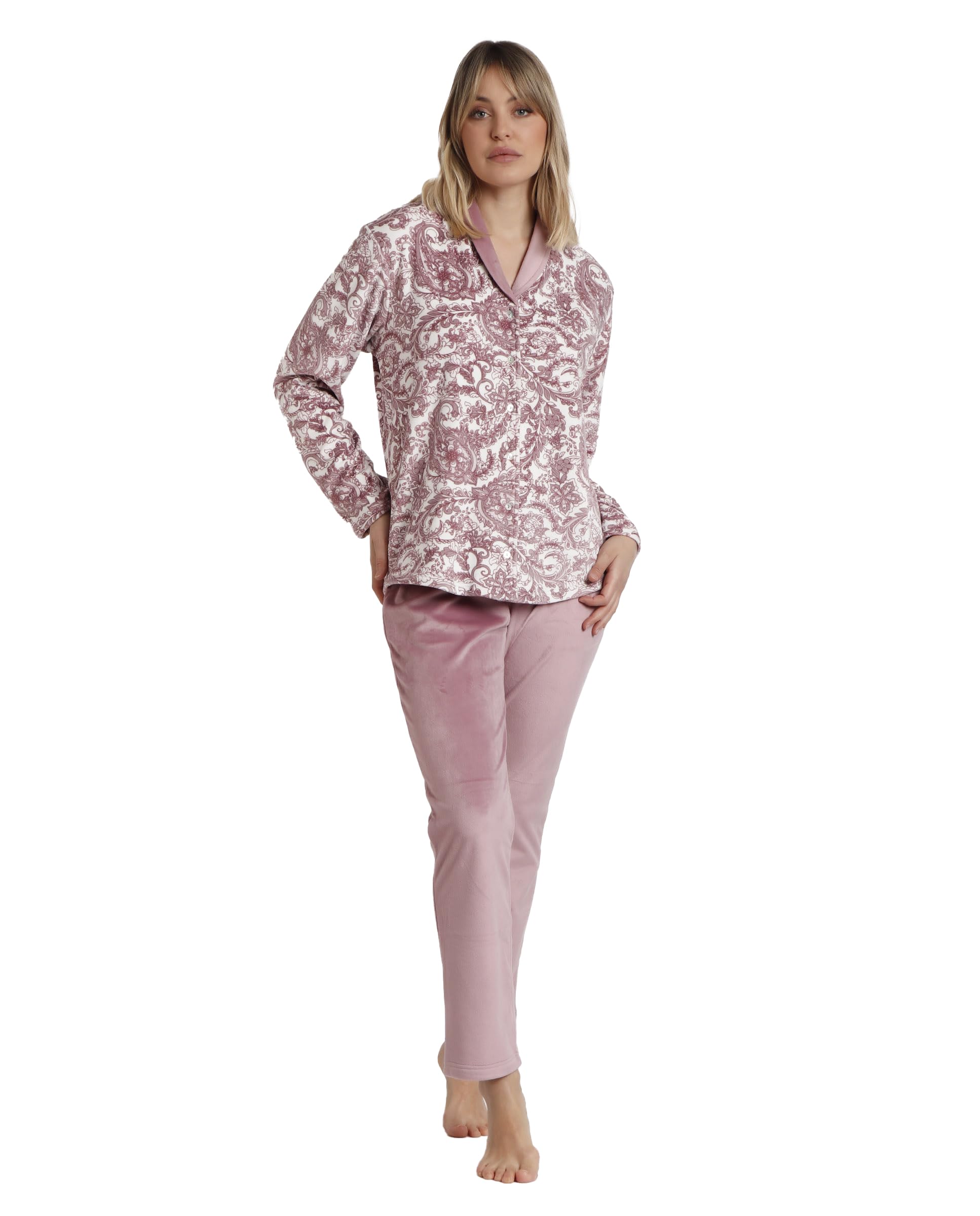 ADMAS Pijama Abierto calentito Manga Larga para Mujer
