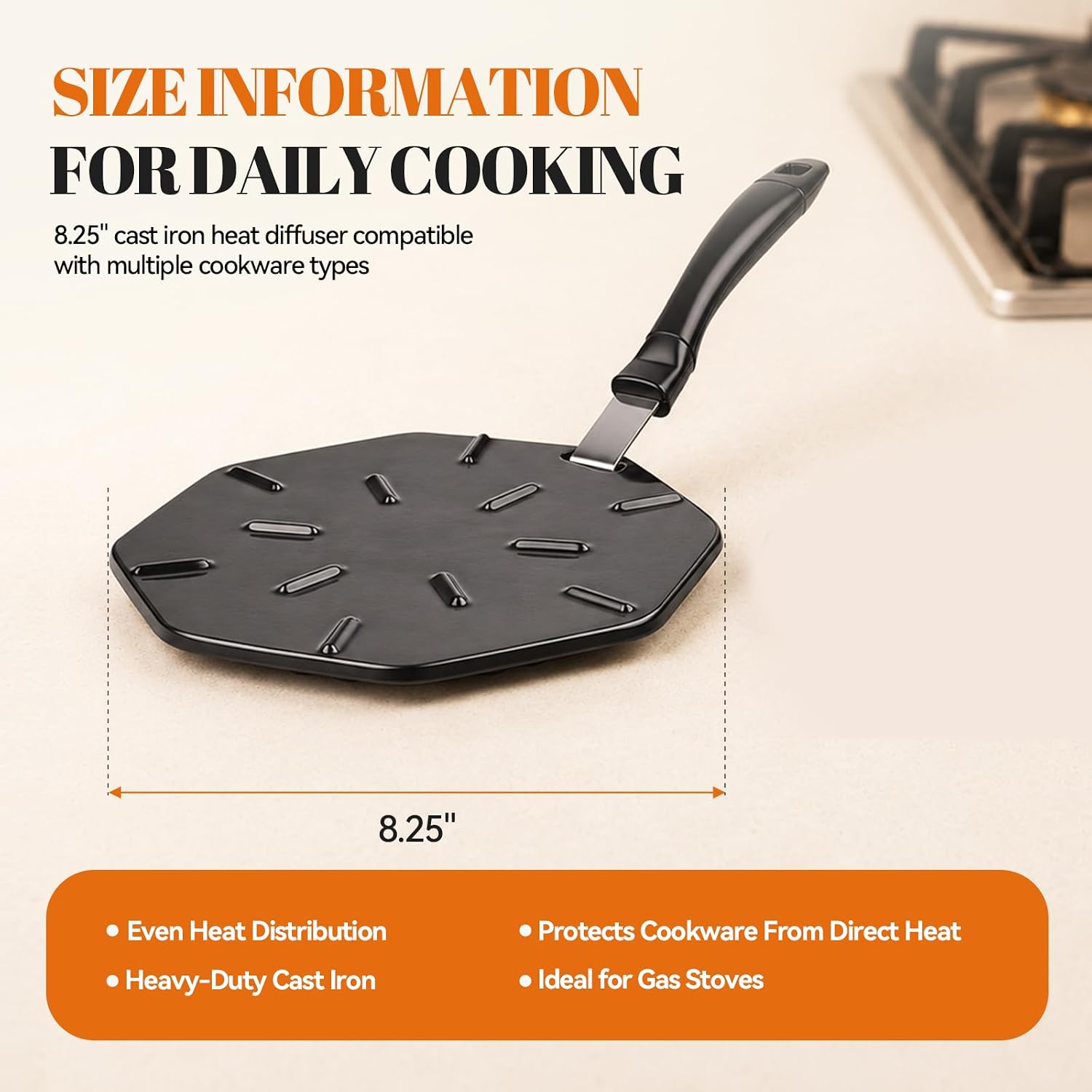 8.25 Inch Cast Iron Heat Diffuser for Gas Stove：Heat Diffuser Plate， Heat Diffusers for Electric Stove - Cast Iron Simmer Plate for Gas Burners