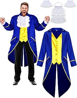Ramede 3 Pieces Halloween Beast Prince Costumes Set Including Vintage Tailcoat Jacket Colonial Lace Jabot Cuffs for Adult Men