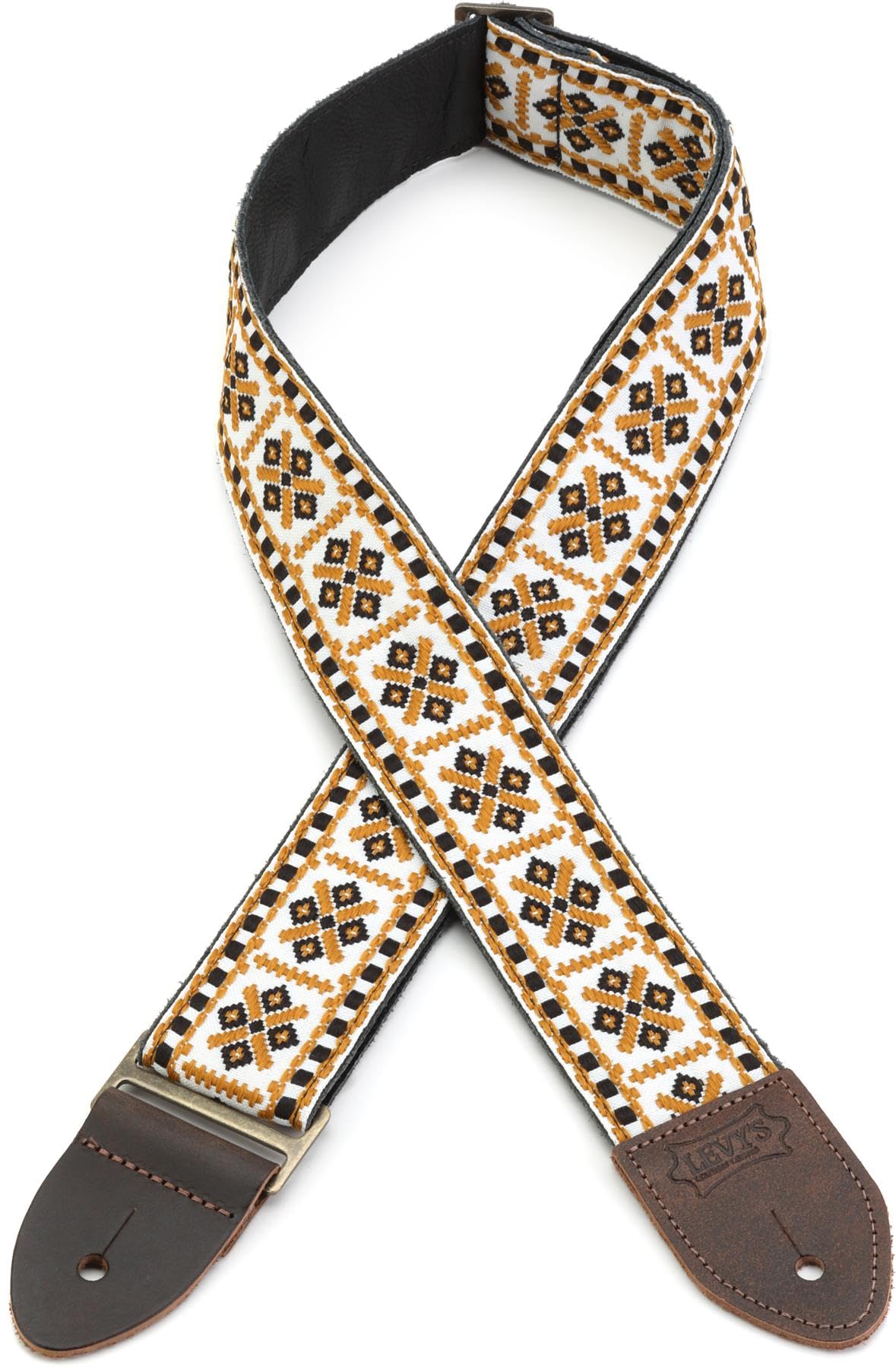 Levy's 2" Vintage Hootenanny Jacquard Weave Guitar Strap With Garment Leather Backing, Distressed Leather Ends, And Antique Brass Tri-glide Adjustment. (M8HTV-07)