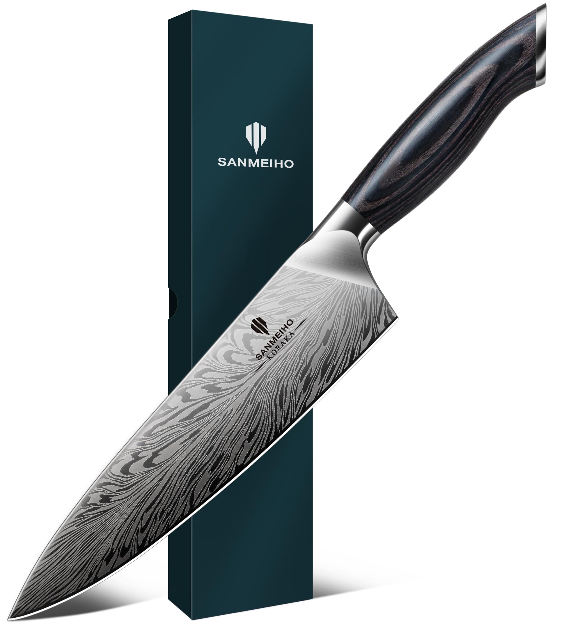 SANMEIHO Chef Knife in Powder Steel, Japanese Kitchen Knife 8 Inch, Ultra Sharp Chef's Knives, High Carbon Japanese Utility Knives for Meat Vegetable with Ergonomic Pakkawood Handle - 2