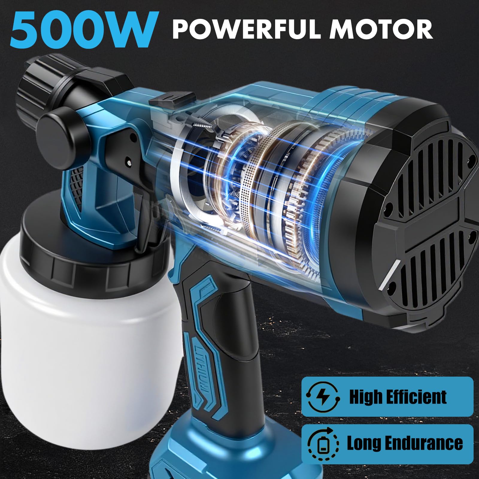 Sistema de pulverización de pintura con batería, 1000 ml, 3 patrones, pistola de pintura eléctrica con 3 boquillas y 2 baterías de 2000 mAh, para vallas, muebles, armarios, paredes, techos