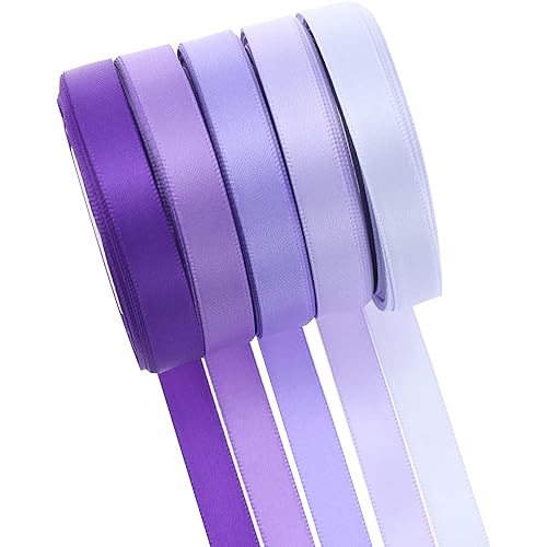 Mayreel Purple Satin Ribbon 3/8" Purple Ribbon for Gift Wrapping Crafts Wedding Bridal Shower Decorations, 5 Rolls Assortment, 10 Yards Each Color, Total 50 Yards