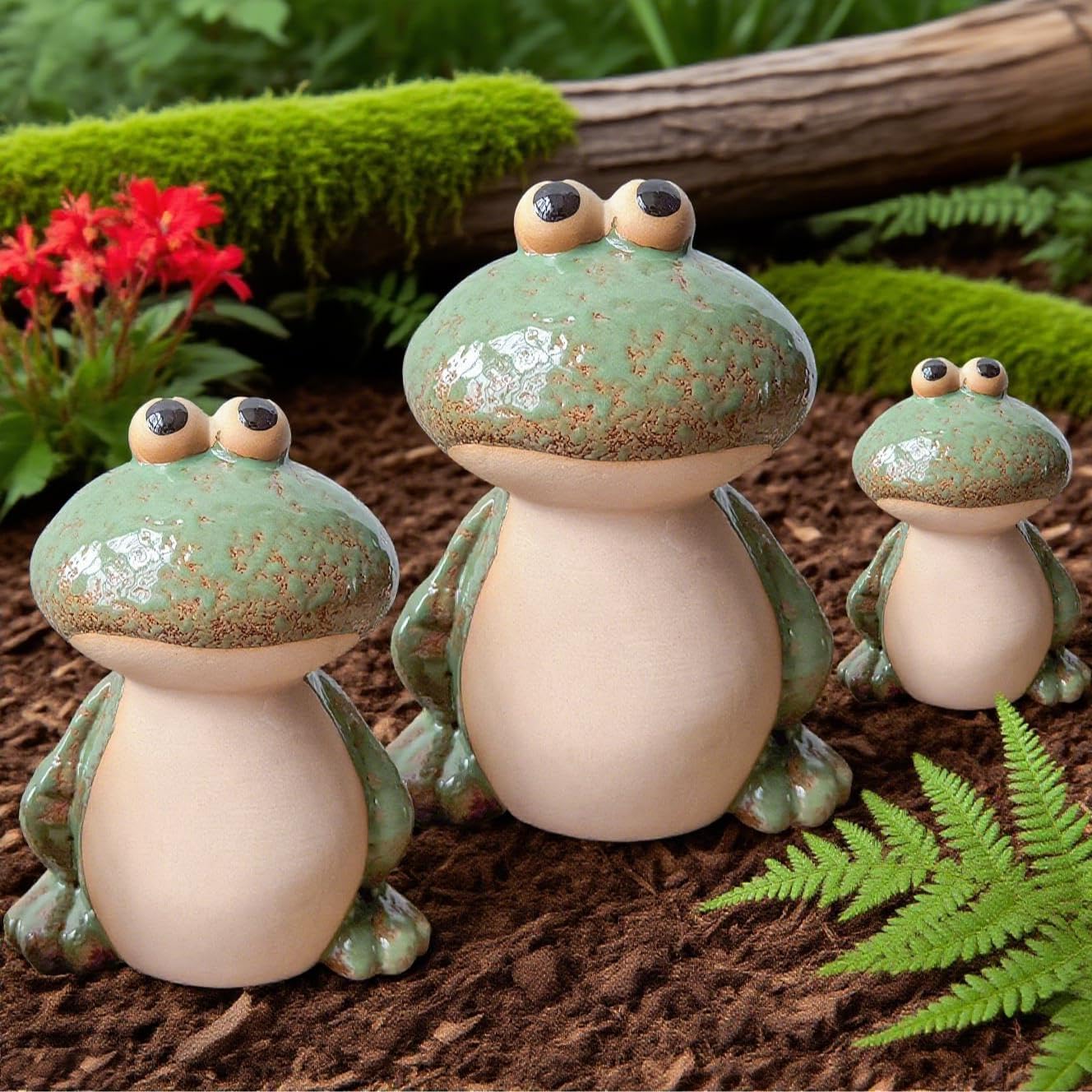 EOREA Set of 3 Green Ceramic Frog Figurines