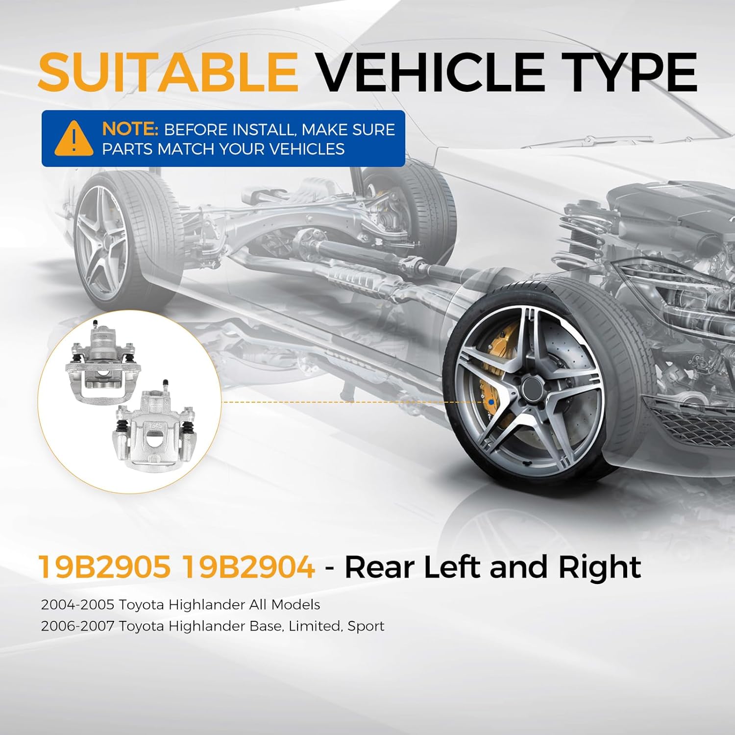 PAROD 19B2905 19B2904 Rear Disc Brake Caliper With Bracket Fit for 2004-2007 Toyota Highlander Left&Right