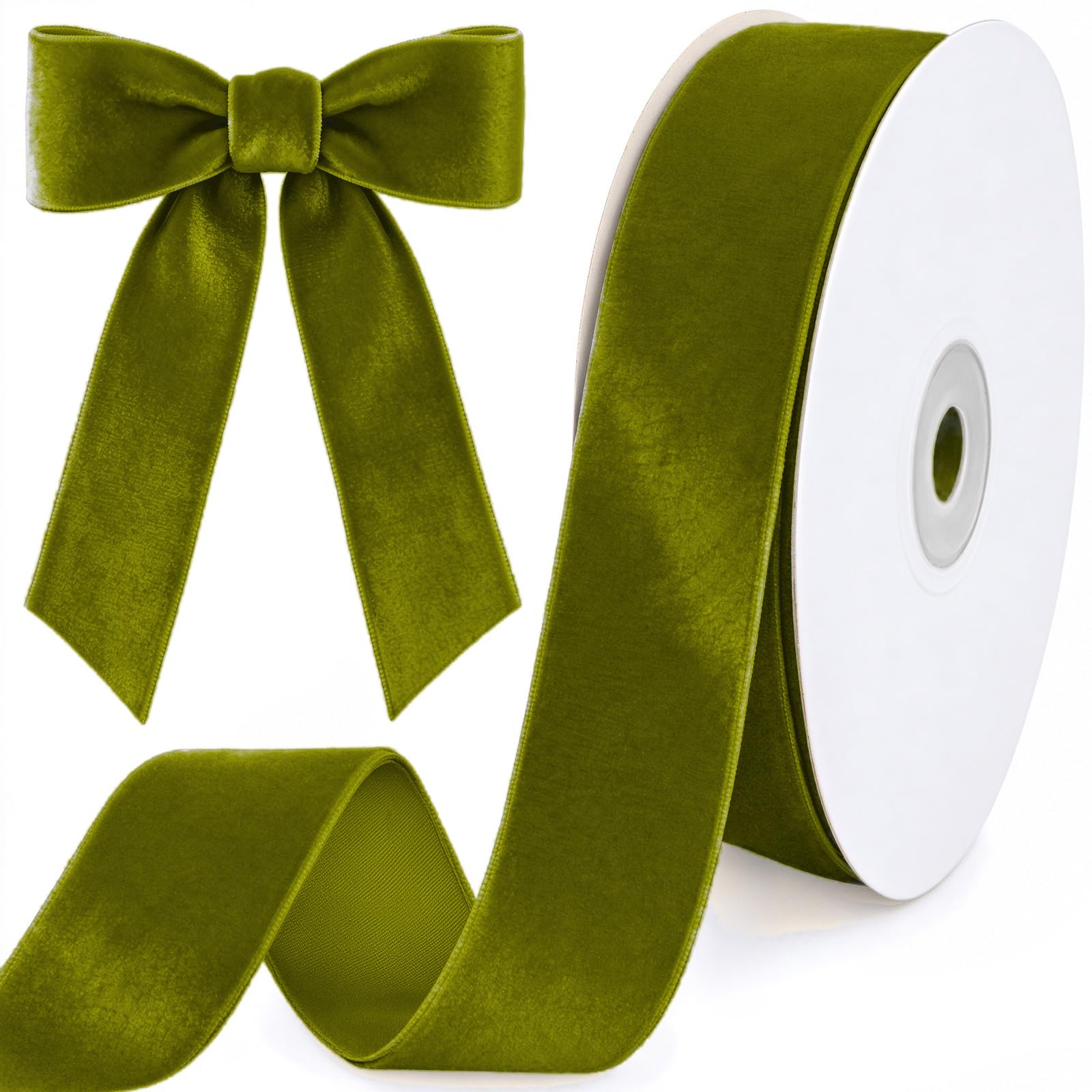 Tsorode 10 Yards Olive Green Velvet Ribbon for Christmas Tree, 1 Inch