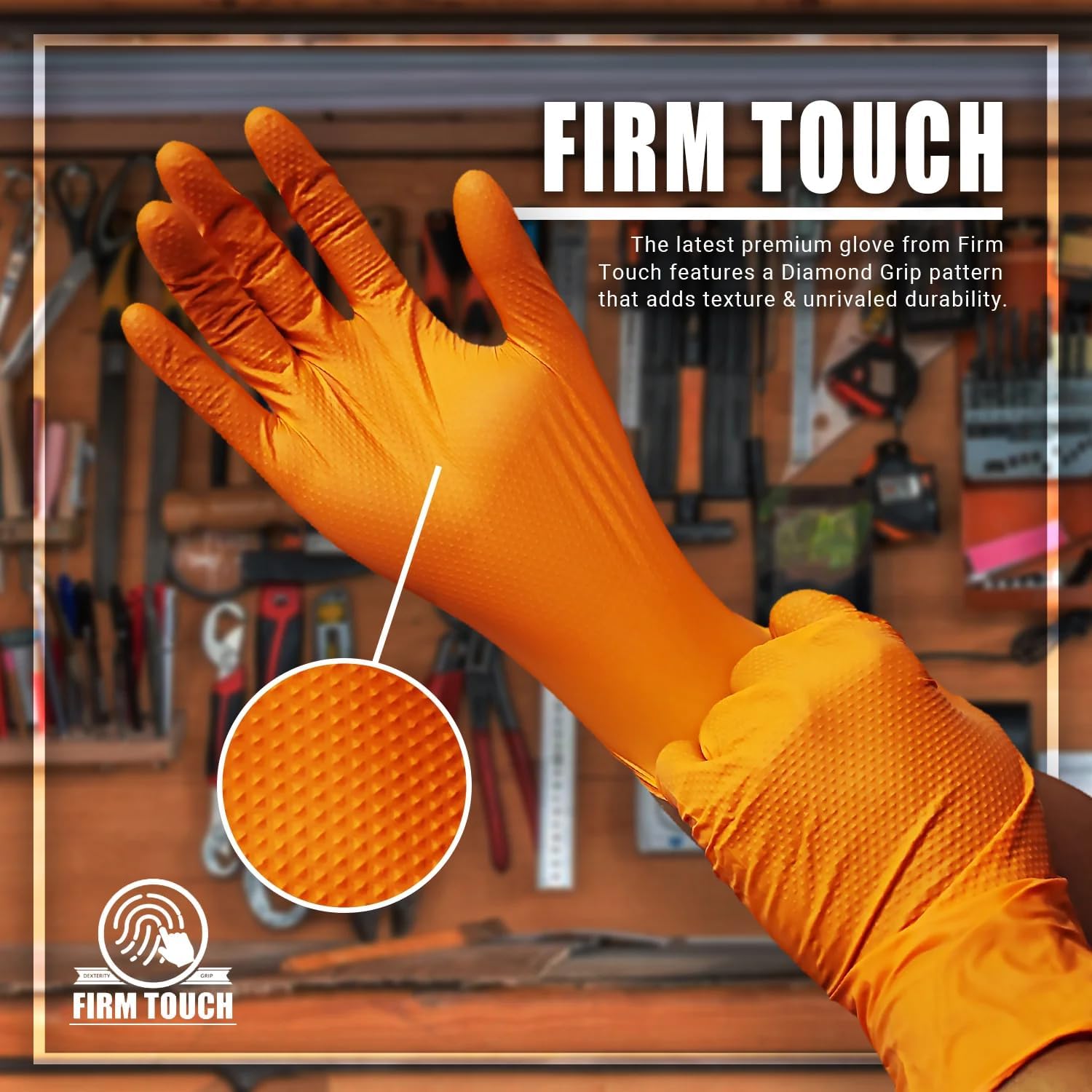 Glove Station Nitrile Disposable Gloves - Powder-Free, Latex-Free, Textured Grip, Diamond Textured Grip,Suitable for Industrial, Mechanical&Food Applications -Orange - XL (100 Count)