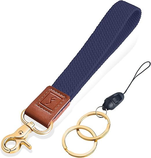 Fishent Stretchy Wristlet Keychain,Braided Cute Wrist Lanyards for Keys, Key Chain Holder for Women Men, Wrist Strap Keychain for Car Keys Phone Camera Wallet ID Badges Card (Atlantic Blue)