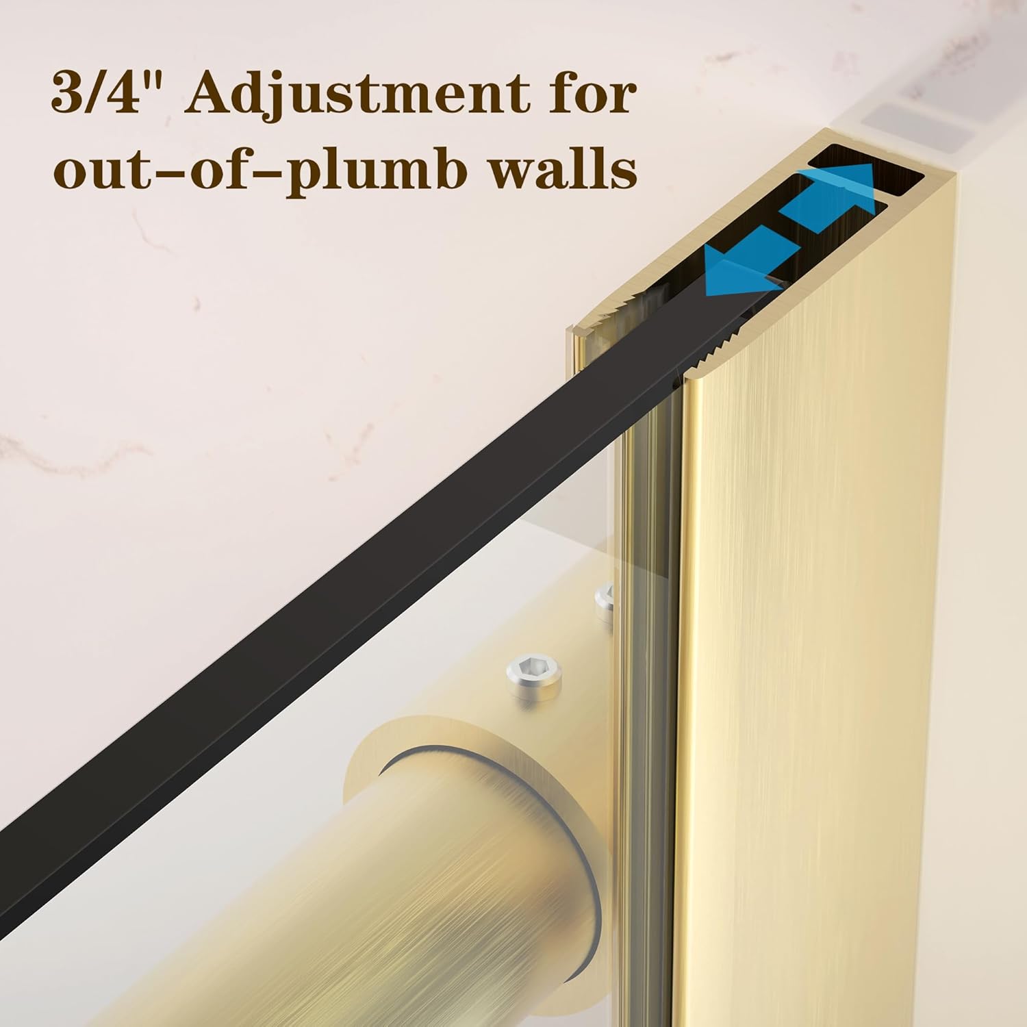 ENSO SENKA 44-48” x 76” Frameless Shower Door, 5/16" (8mm) Clear SGCC Tempered Glass, Bathroom Glass Sliding Shower Doors, Brushed Gold
