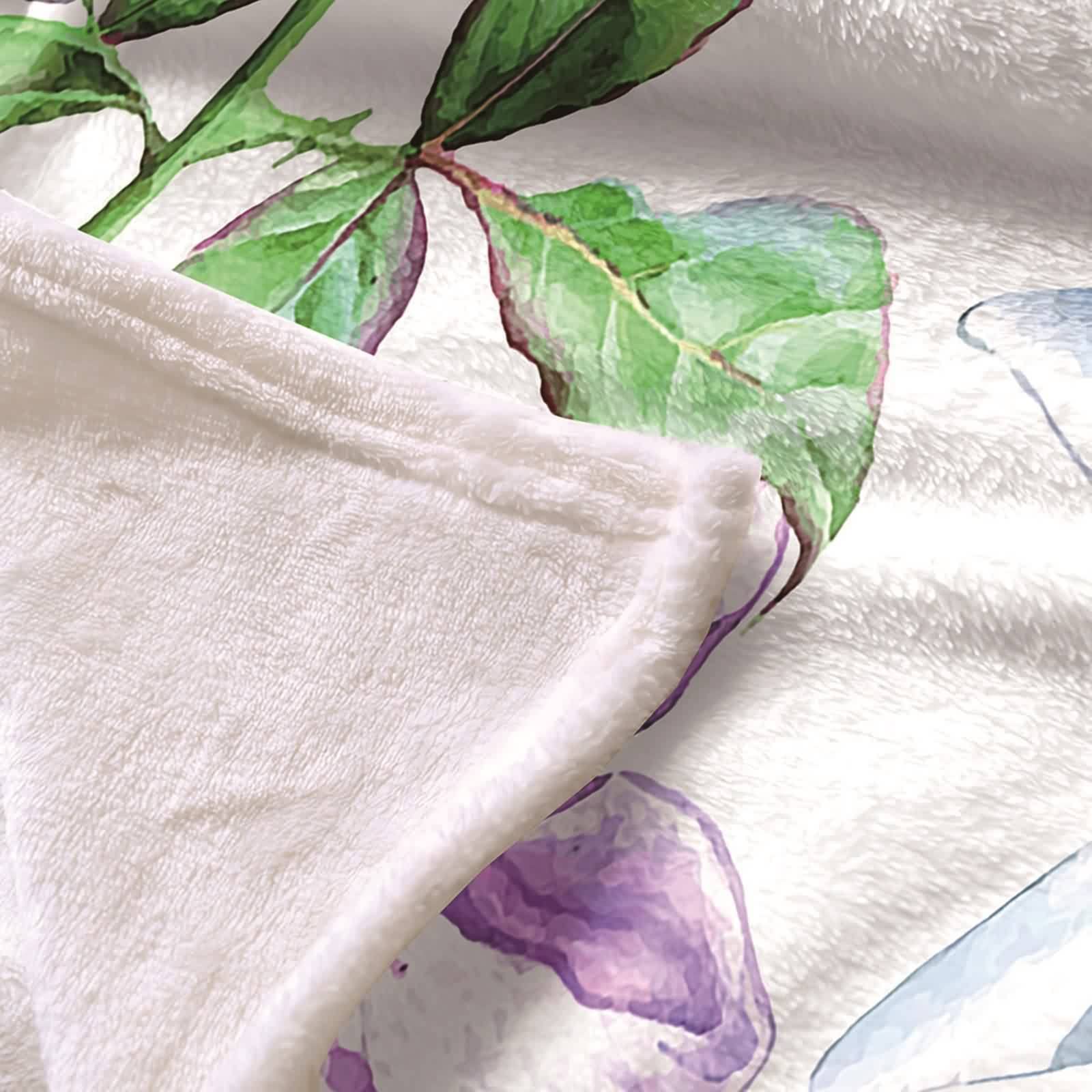 Kuscheldecke 150x200 Violett, Blanket Living Room Flanell Grün Blumenmuster Flanelldecke Weich Kuschelig Warm Wohndecke Sofa Bett Geschenk