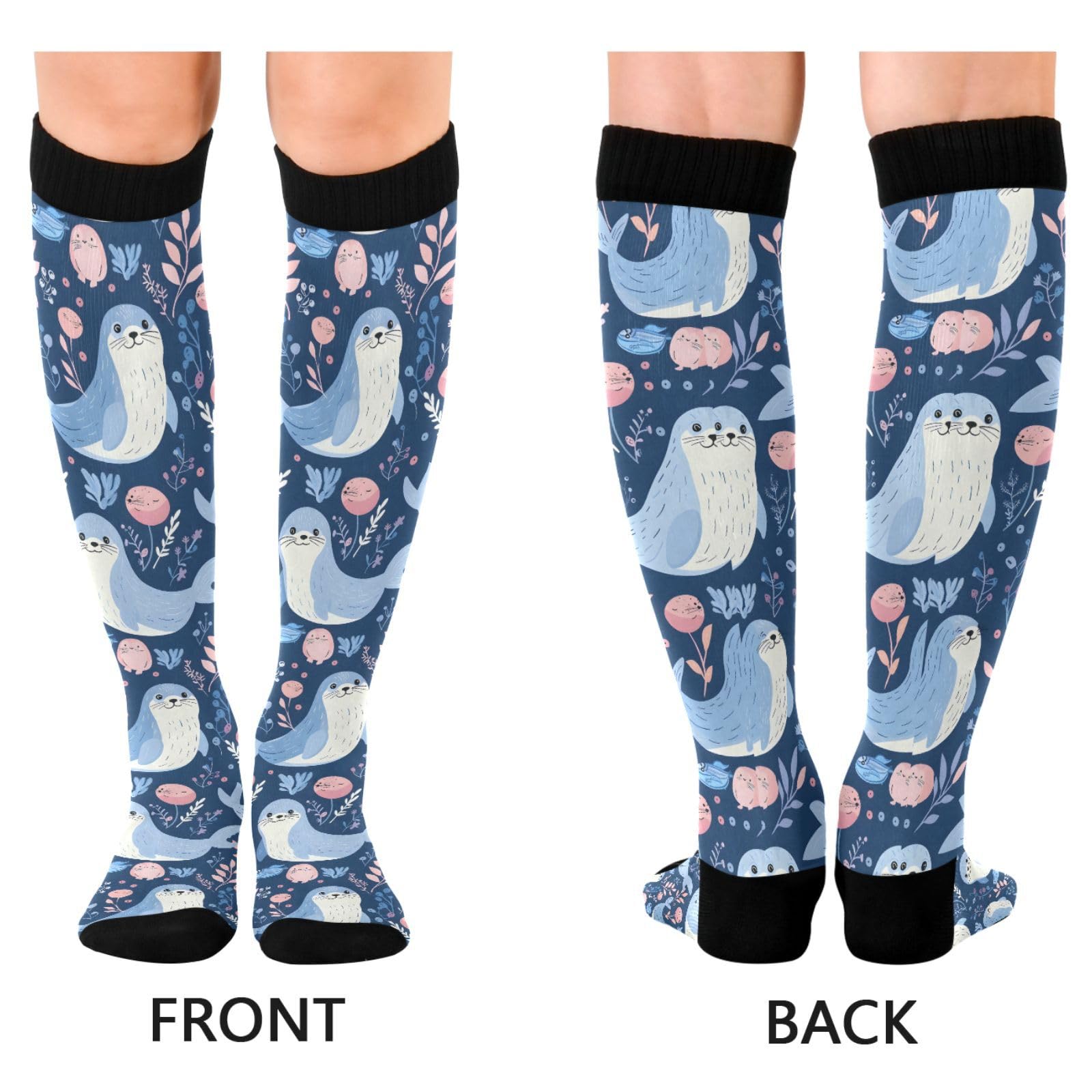 MFTJYO Cute Seals Winter Women's Compression Socks for Women Men Knee High Socks Long Circulation for Athletic Running