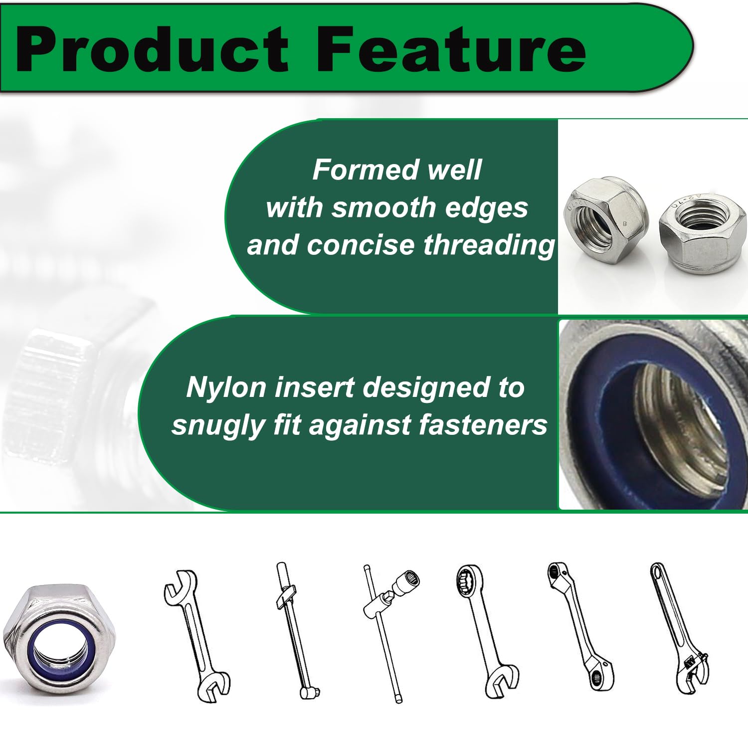 M8 1.25 Locknuts Metric Nylon Inserted Hex Lock Nuts Self-Lock Nylon Insert M8x1.25mm 304 Stainless Steel Self Locking 13mm Hex Nut Driver Nut Right Hand M8-1.25 20 Pcs