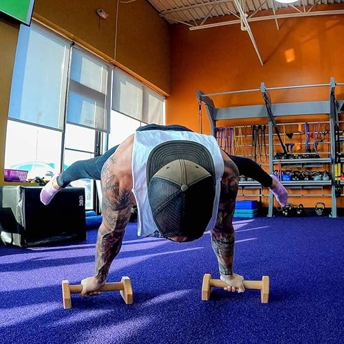 Miniatura 8 de Calisthenics Wood Parallettes Bars  Push Up Bar That Will Not Slip or Wobble  Wrist Wraps Included