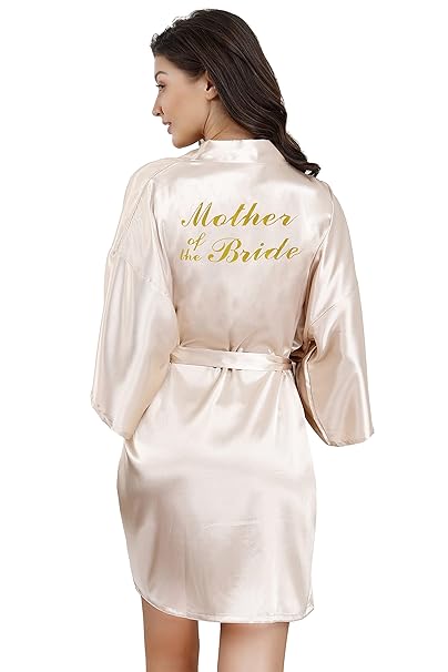 EPLAZA Women One Size Bride Bridesmaid Robes with Gold Glitter for Wedding Party, Champagne, One Size