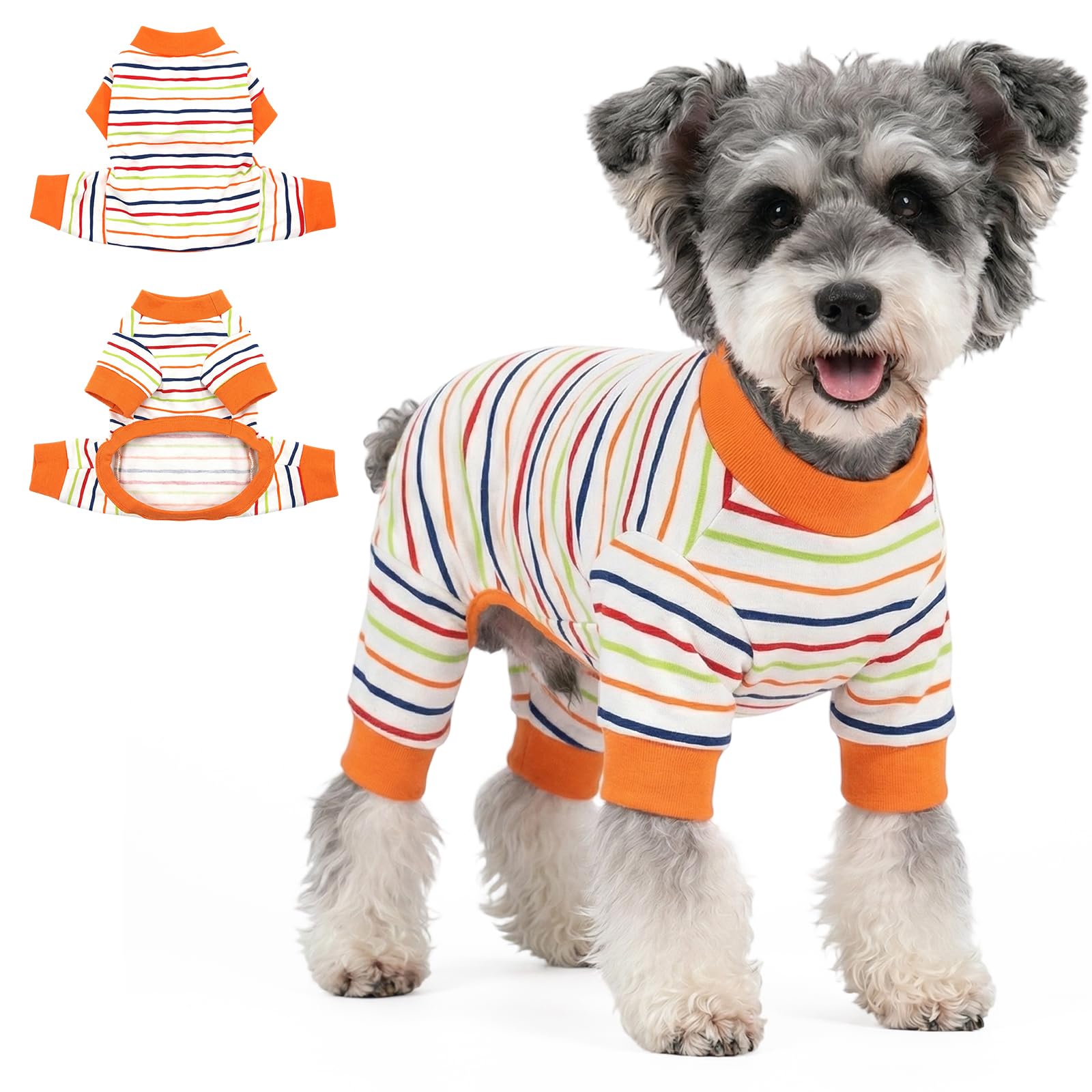 Supcomsta Dog Pyjamas for Small Medium Dogs, Soft Stretchy Dog PJS with Legs, Striped Cotton Dog Onsie Clothes (Orange, M) — image 1