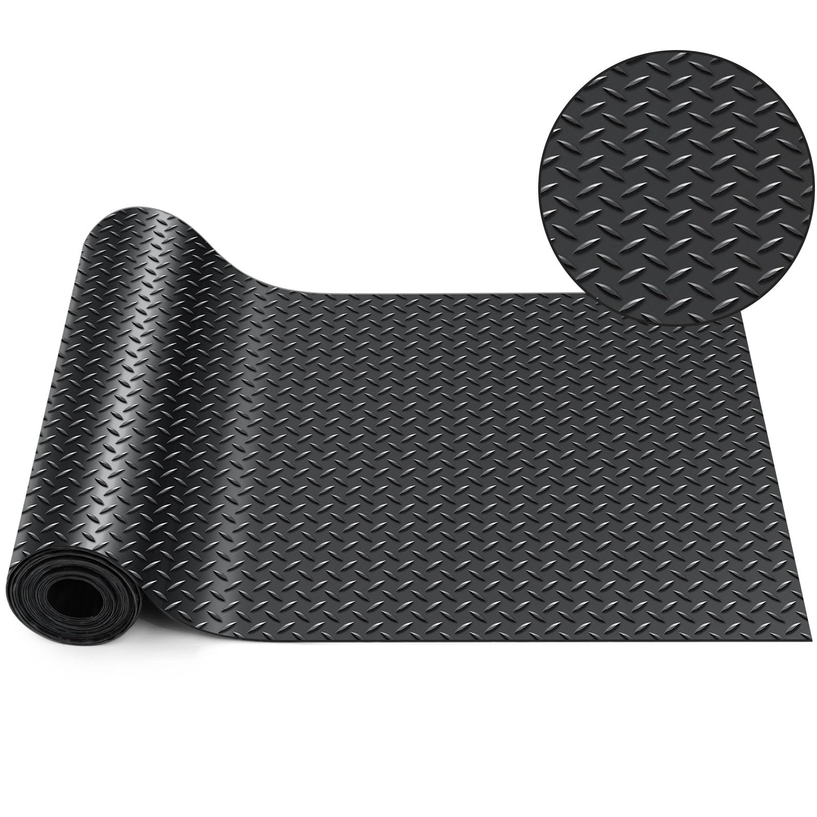 Breling 12 in X 10 ft Rubber Diamond Plate Garage Floor Mat, Black