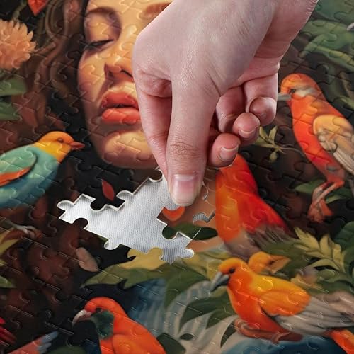 Miniatura 4 de Bird Pretty Girl Jigsaw Puzzles 500 Pieces for Adults,Learning Educational Puzzles,Difficult and Challenge Families Toys with Mesh Storage Bag